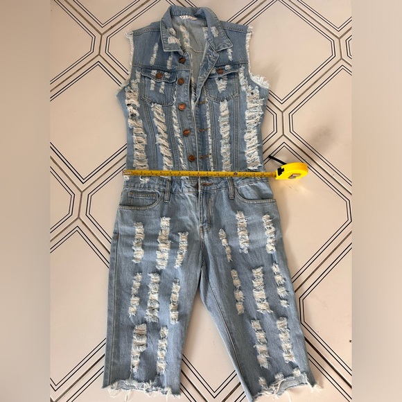 V.I.P. Jeans Medium Denim JUMPSUIT Full Body Suit Acid Stone Washed - Picture 4 of 6